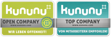Logo: Gütesiegel Kununu Top Company und Kununu Open Company - 